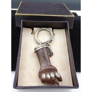 Vintage Zitrin Brazil Wooden and Sterling Figa Fist Key Chain in Original Box